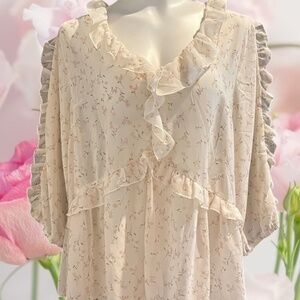 Zenobia Top NEW 1X Off White Sheer Ruffle Babydoll Romantic Fairycore Whimsigoth